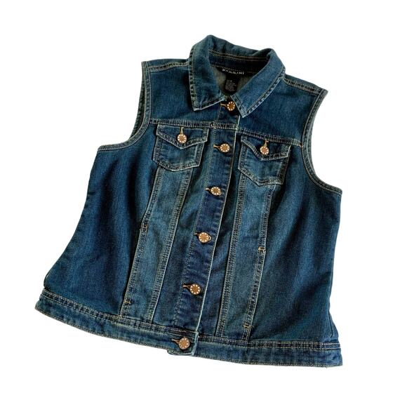 Via Penny Lane Reworked Apparel | Grateful Dead Bear Custom Upcycled Denim Vest - Picture 2 of 8